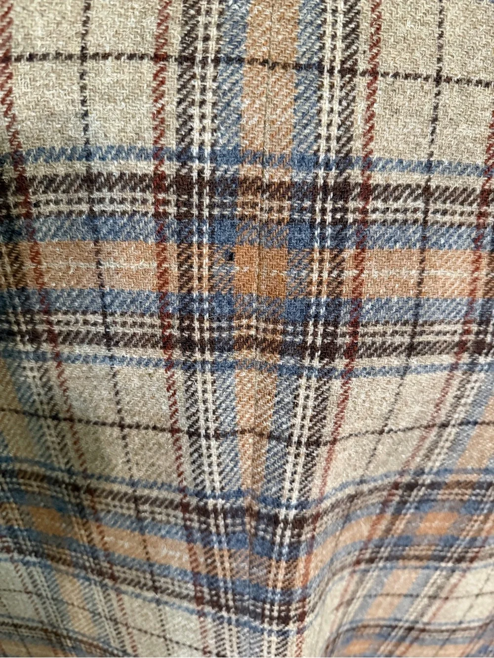 Vintage Wool Tweed Blazer 46R Brown Blue Tan Windowpane Plaid Mens Sport Coat 33
